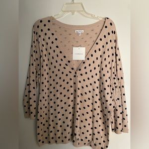 Croft & Barrow Beige and Black Polka Dot Cardigan  3/4 sleeves  Size XL